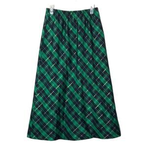 Vtg Anthony richards festive green checkered plaid midi skirt size 12p modest